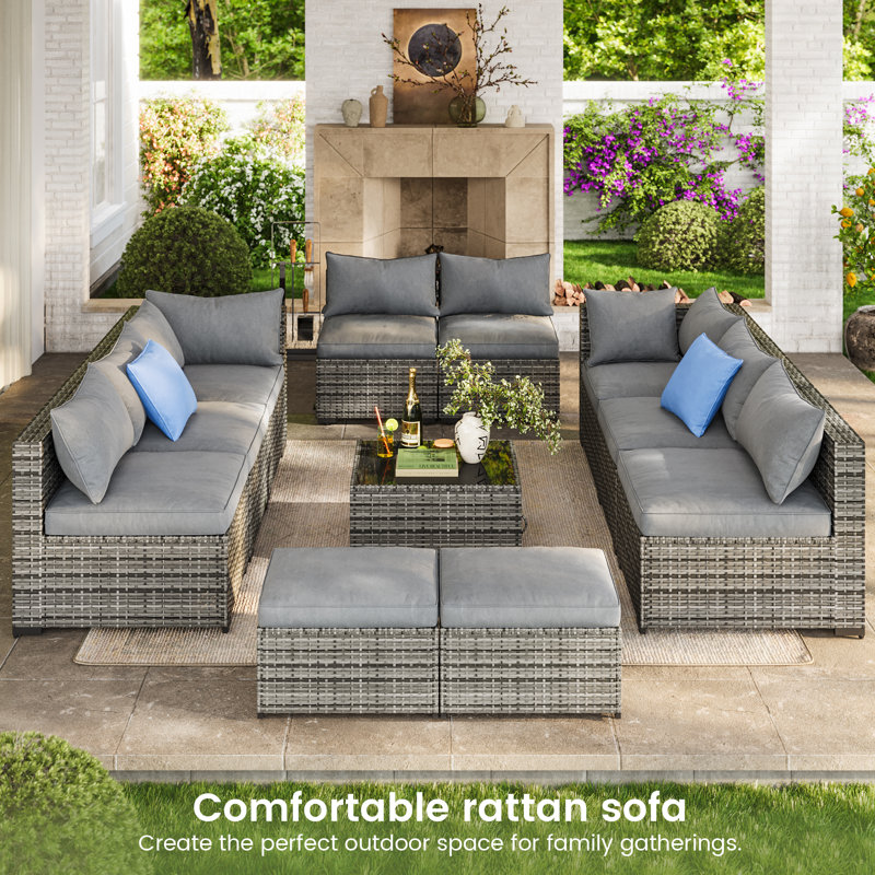 Latitude Run® 10 - Person Wicker / Rattan Outdoor Sectional